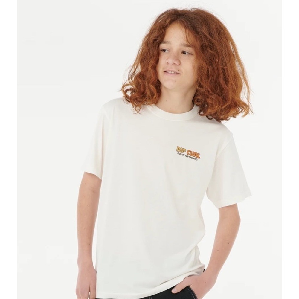 Rip Curl Boys' Surf Revival Lined Up Tee - Bone - Size 12 NWT